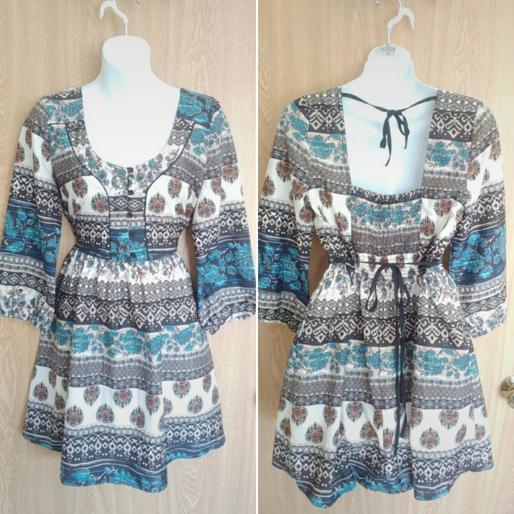 Retro Bell-sleeve Boho Dress